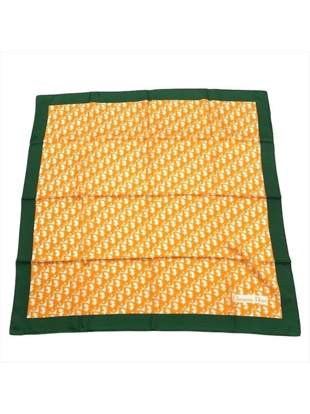 Dior Trotter Pattern Silk Scarf Orange Green
